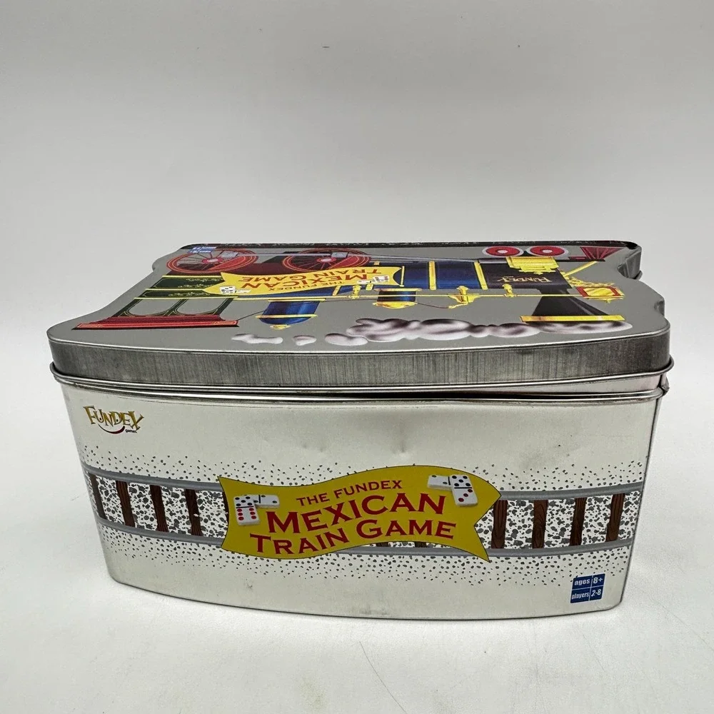 Mexican Train Game COMPLETE Fundex 2003 Metal Tin Tiles Electronic Hub Dominoes